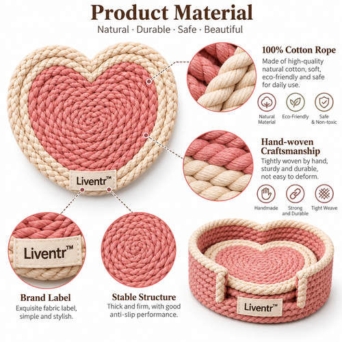 Liventr Blush Heart Coaster Set with Matching Holder