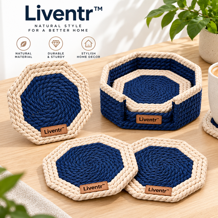 Liventr™ Navy Octagon Rope Coaster Set