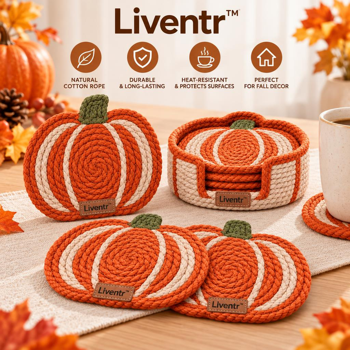Liventr™ Harvest Pumpkin Woven Coaster Set