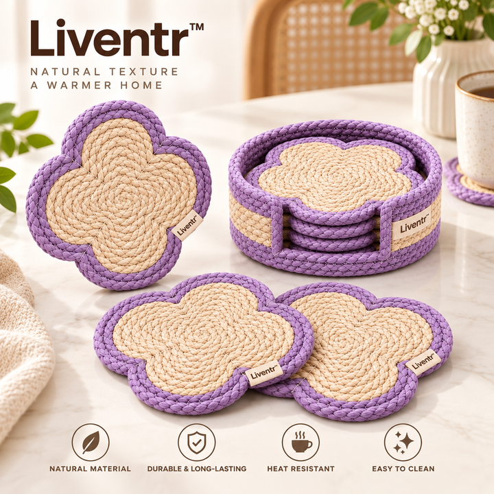 Liventr™ Lavender Flower Woven Coaster Set