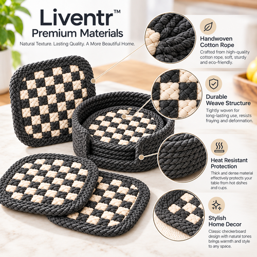Liventr Charcoal Checkerboard Coasters and Basket